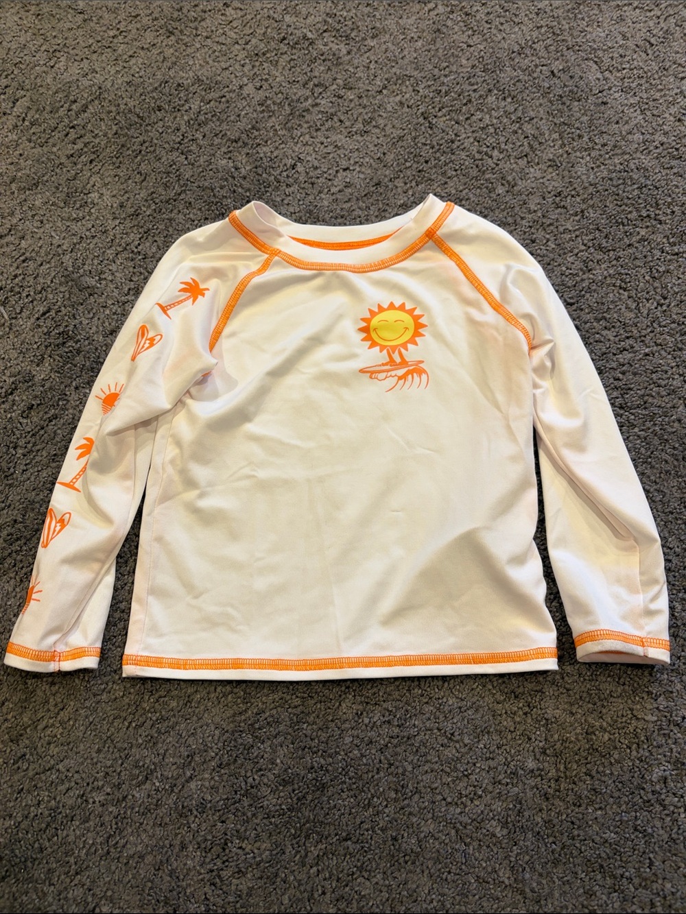Old Navy White Long-Sleeve Rashguard with Orange Sun and Trim